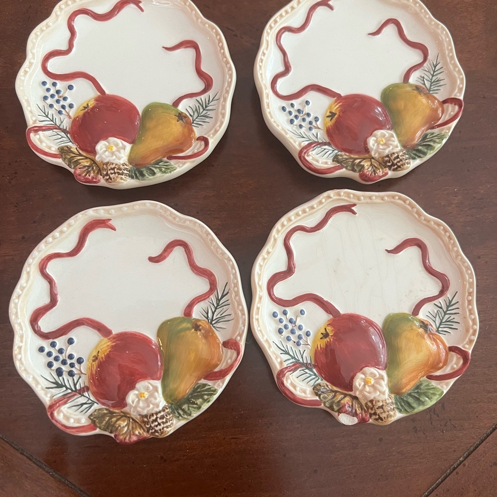 GANZ Fruit Motif Ceramic Plate Set - Red, Green, Cream
